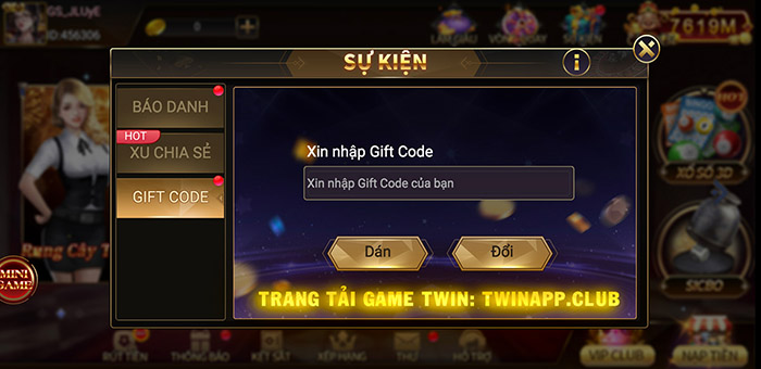 Nhận giftcode ở nhà cái Twin