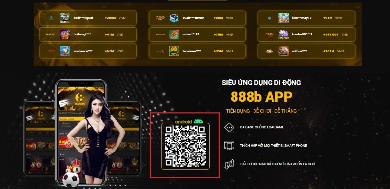 Vào web 888B quét mã QR tải app 888B Club cho Android